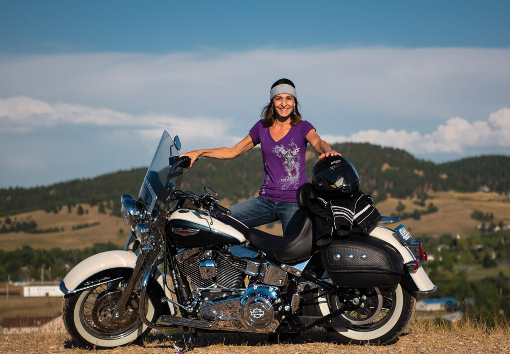 Parked up Harley-Davidson motorbike with rider
