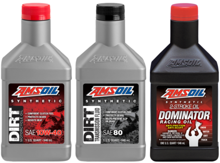 Amsoil synthetic dirt bike engine oil and transmission fluid product range 